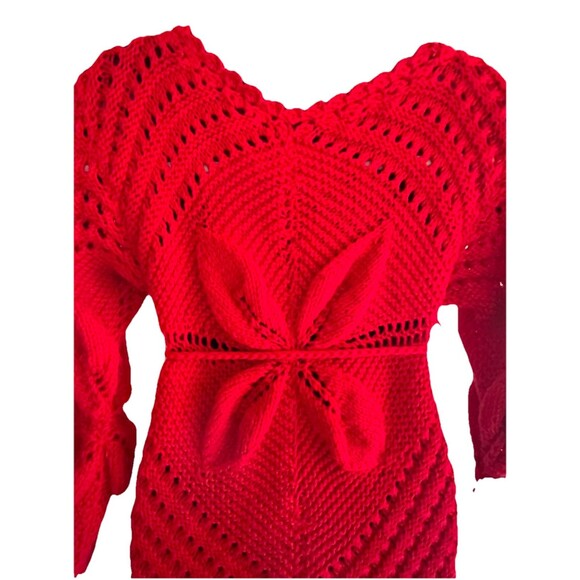 Handcrafted Vintage Red Crochet Maxi Dress by Henrietta Tanuska Beverly Hills CA - Picture 9 of 15